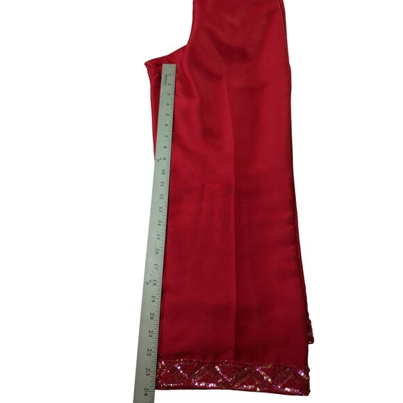 Ice Silk Pants Womens 8 Red Sequin Detail Party Event Occasion Flat Front - Picture 8 of 9